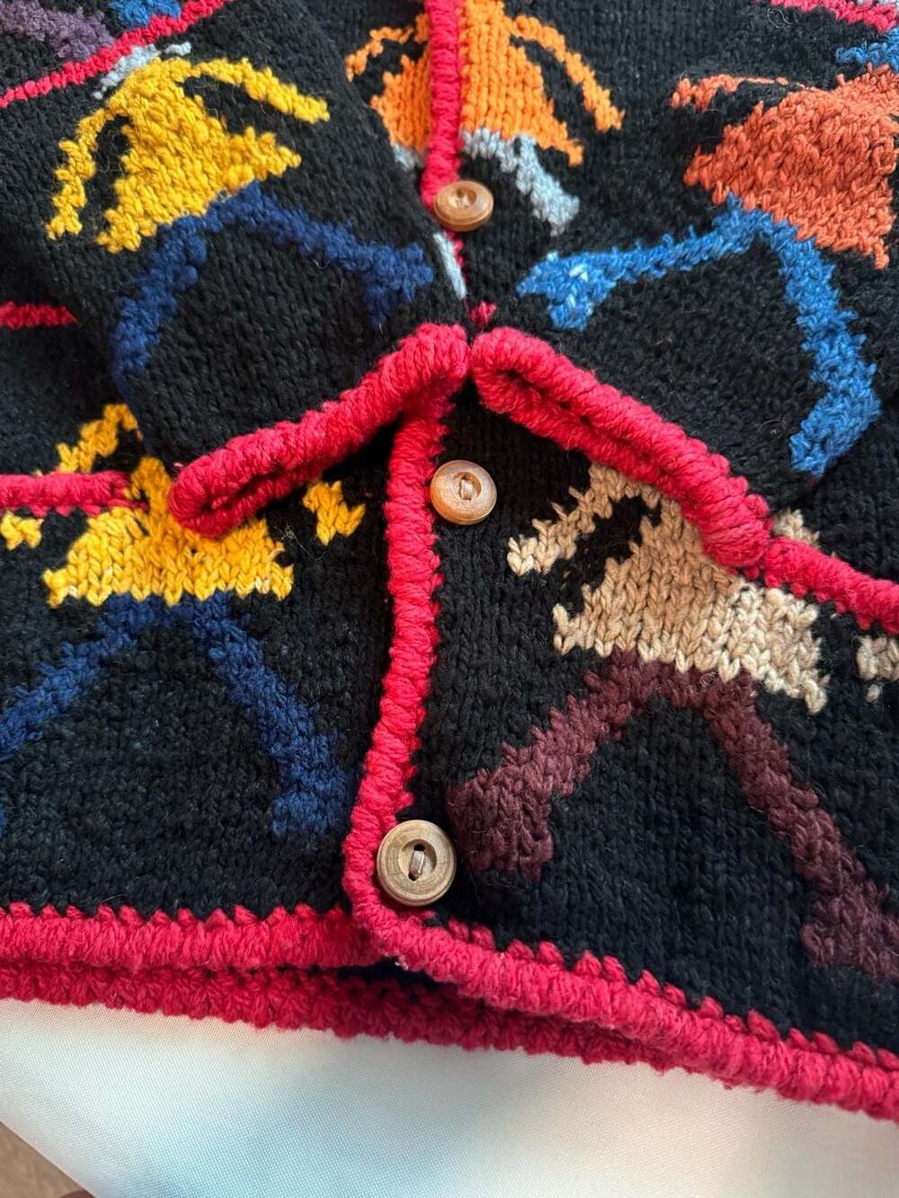 Vintage Hand Knit Wool Cardigan Southwestern Boho Art to Wear Cozy Jacket - Picture 8 of 8